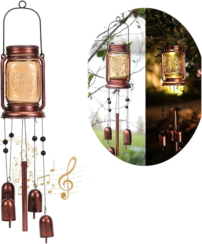 Solar Wind Chimes for Outside, Birthday Mother' s Day Gifts for Mom Women Grandma,Solar Mason Jar Wind Chime Light Unique Hanging Wind Chimes Outdoor,IP65 Waterproof, Yard Garden Terrace Courtyard