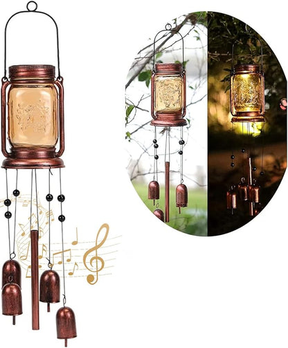 Solar Wind Chimes for Outside, Birthday Mother' s Day Gifts for Mom Women Grandma,Solar Mason Jar Wind Chime Light Unique Hanging Wind Chimes Outdoor,IP65 Waterproof, Yard Garden Terrace Courtyard