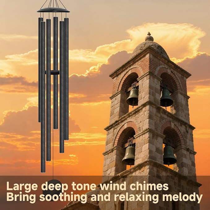 66" Extra Large Wind Chimes for Outside Deep Tone, 6 Thick and Bold Aluminum Tubes Tuned Relaxing Melody Wind Chime, Big Wind Chimes for Garden Patio Decor, Great Gift Idea for Mother's Day (Grey)