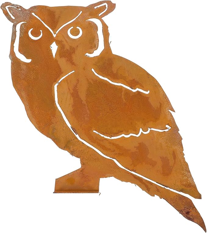 Yardwe Owl Garden Stake 9.84In Metal Outdoor Yard Decor with Branch Design for Lawn Patio and Garden Decoration