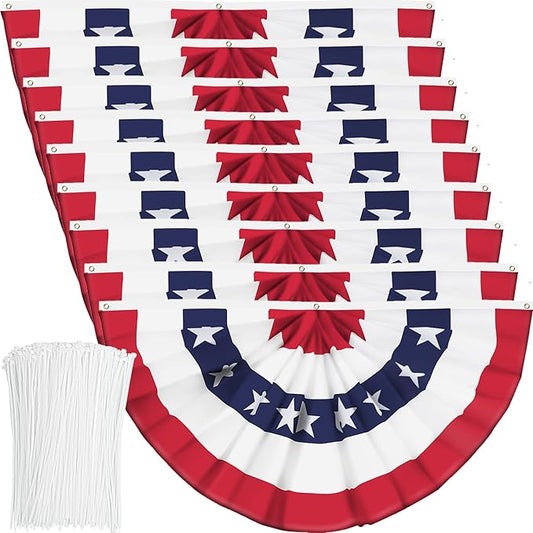 USA Pleated Fan Banner Patriotic Half Flag with Canvas Header and Brass Grommets for 4th of July Memorial Day Indoor Outdoor Decoration (9, 1.5x3 Feet)