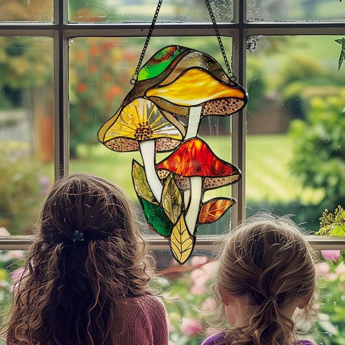 Mushrooms Window Hanging,Stained Acrylic Mushroom Sun Catcher for Home Office Wall Window Decor