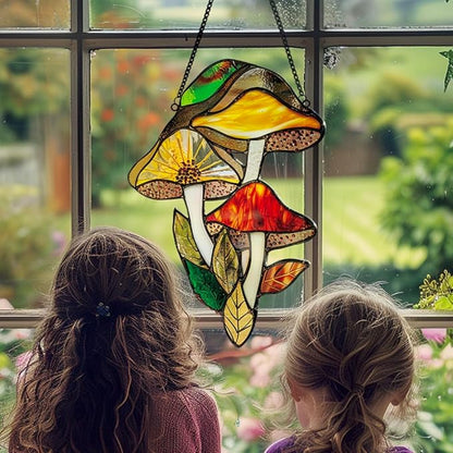 Mushrooms Window Hanging,Stained Acrylic Mushroom Sun Catcher for Home Office Wall Window Decor