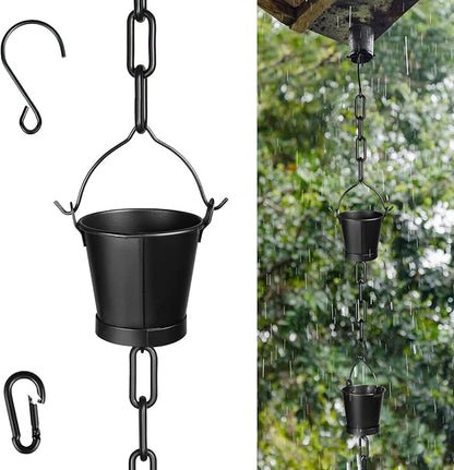 Invech 12.5FT Adjustable Rain Chains for Gutters, Outside Rain Chains with 12 Cups, Bucket Shape Rain Catcher Chain for Eaves Drainage, Replacement for Downpout