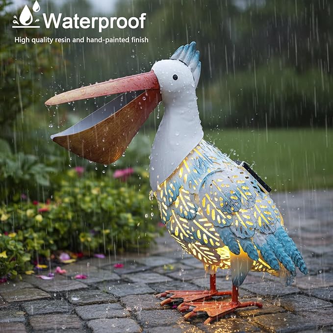 Pelican Statue Garden Decor, Solar Pelican Statues for Outside, 12 inches Pelican Statues, Lawn Ornaments, Coastal Ocean Bird Lawn Ornament for Outside Yard, balcony, Porch, Patio and Pool,Garden Gift