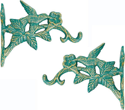 Sungmor Cast Iron Hanging Plant Brackets Decorative Plant Hanger, 2 Pack Green Wall Mounted Flower Pot Hooks, Outdoor Bird Feeder Hanger, Vintage Garden Hooks for Wind Chimes, Lanterns, Birdhouse