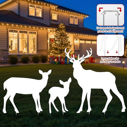 3-Piece Deer Family Silhouette Set 47 Inch Christmas Reindeer Yard Decoration Outdoor Weather-Resistant PVC Xmas Deer Outside Decor for Lawn Garden Pathway Display with 6 Ground Stakes