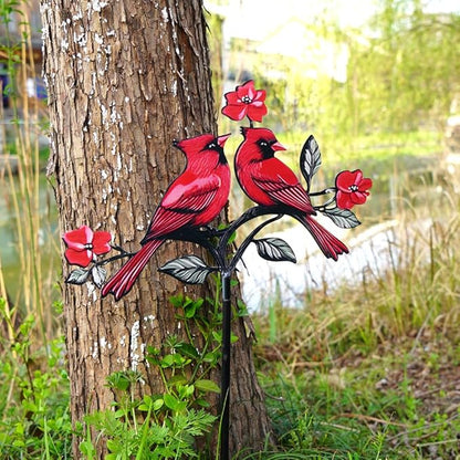 Red Cardinal Garden Stake - Metal Outdoor Decor for Patio & Yard(Red Cardinal-b)