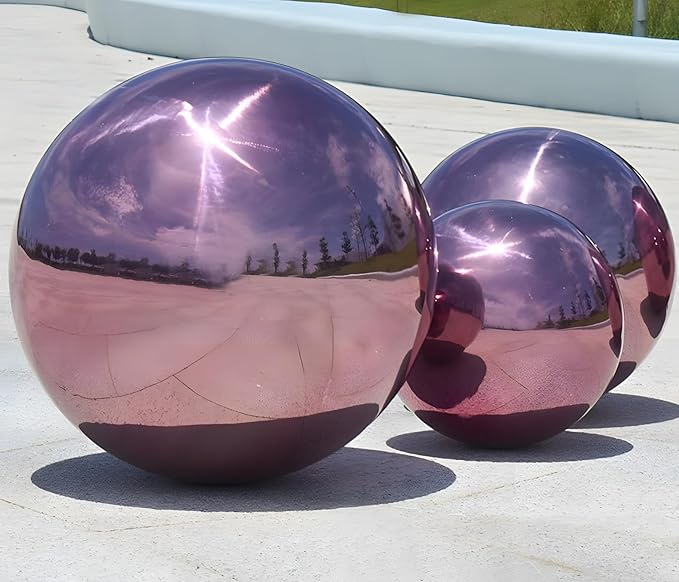 Stainless Steel Gazing Globe Mirror Ball, Decorative Gazing Balls for Garden, Reflective Smooth Garden Ball Sphere for Outdoor Yard Decoration (Purple, Dia: 14 inch)