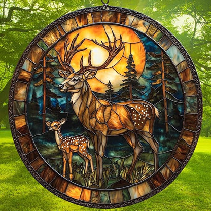 Deer Acrylic Suncatcher Stained Glass Effect Window Car Hanging Christmas Ornament Indoor Outdoor Decor Garden Sun Catcher Panel for Deer Lover for Women Mom Grandma