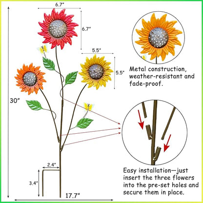 Metal Flowers for Outside, 30-Inch Iron Sunflower Garden Stakes Set of 2, Colorful Metal Yard Art for Outdoor and Garden, Decorative Garden Stakes for Patio & Lawn Decor