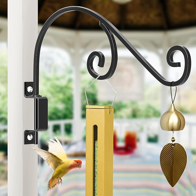 GOODBUY Swivel Plant Hangers Outdoor: 16 Inch Bird Feeder Plant Hanger Metal Wall Mount Hanging Plant Brackets Indoor Wall Hooks Outdoor for Hanging Baskets, Wind Chimes, Lanterns, Flower Pots, Black