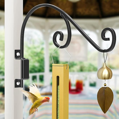 GOODBUY Swivel Plant Hangers Outdoor: 16 Inch Bird Feeder Plant Hanger Metal Wall Mount Hanging Plant Brackets Indoor Wall Hooks Outdoor for Hanging Baskets, Wind Chimes, Lanterns, Flower Pots, Black