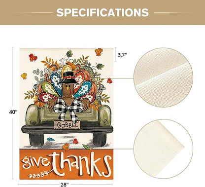 AVOIN colorlife Give Thanks Thanksgiving House Flag 28x40 Inch Double Sided Outside, Gobble Turkey Truck Rustic Yard Outdoor Flag