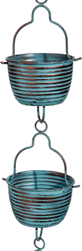 Evergreen Blue Rustic Bucket Metal Rain Chains for Gutters | 6 ft Rain Catcher Chain Replacement Downspout | Decorative Rain Chains for Outside Garden Balcony Porch