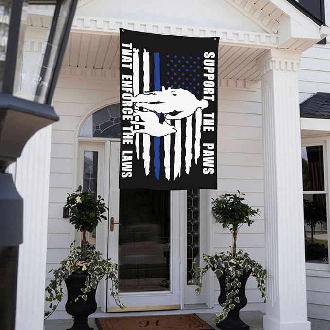 American Police Dog Support The Paws That Enforge The Laws Flag 3 X 5 Ft Polyester with Brass Grommets For Lawn Patio Yard Garden Home Outdoor Decor Fade Resistant Banner -5