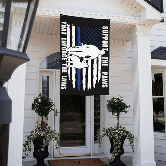 American Police Dog Support The Paws That Enforge The Laws Flag 3 X 5 Ft Polyester with Brass Grommets For Lawn Patio Yard Garden Home Outdoor Decor Fade Resistant Banner -5