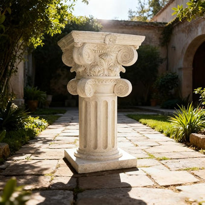 English Rosette Indoor Outdoor Sculptural Garden Plinth Base Statue Riser, Weatherproof Sturdiness Plinth Base Statue Riser for Statues, Flower Pots, Decor, Cast Stone Resin, Antique Stone Finish (F)