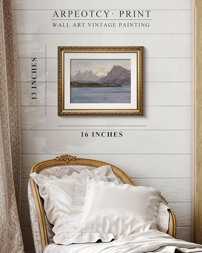 ARPEOTCY Vintage Gold Framed Wall Art, Coastal Range Seaside Landscape Paintings 13x16 inch Victorian Wall Decor for Living Room Bedroom Bathroom Canvas Prints Antique Pictures Frame
