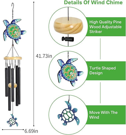 Wind Chimes for Outside Metal Aluminum 41.7" Inches Wind Chime with Turtle Outdoor Decor Large Unique Wind Chimes for Festivals/Birthday for Mom Dad Grandma Home Garden Patio Decor