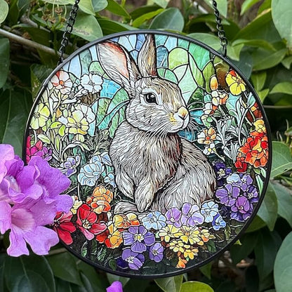Stained Glass Window Hanging, 6.3in Bunny Sun Catcher for Window, Cute Rabbit Decor for Home & Easter Decor, Stained Glass Suncatcher Gifts for Women Mom Friend, Mother's Day Birthday