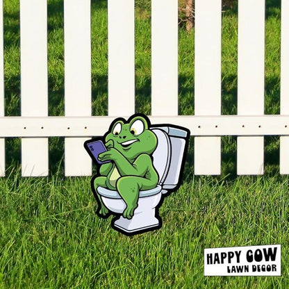 Garden Outdoor Small Metal Art 7"x 6" Weather Resistant Lawn Ornaments Sturdy Stakes Yard Sign Decoration for Patio (Frog on the Throne)