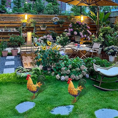 Metal Rooster Yard Decor,16 in Outdoor Chicken Statue Decoration for Patio Lawn Garden,3D Rooster Garden Statues,Chicken Yard Art Sculpture Outdoor Figurines,Metal Chicken Decor,1 Pcs (Gold)