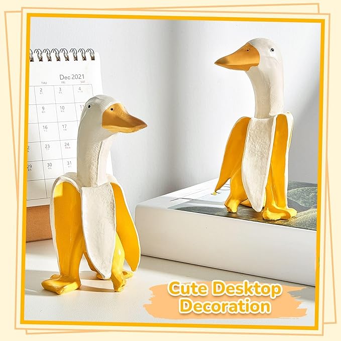Meooeck 2 Pcs Banana Duck Statue 5.56" Small Garden Decor Resin Sculpture Ornament Creative Yellow White Figurine Funny Gift for Christmas Birthday Indoor Outdoor Yard Lawn Home Office Decorations