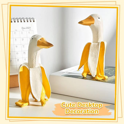 Meooeck 2 Pcs Banana Duck Statue 5.56" Small Garden Decor Resin Sculpture Ornament Creative Yellow White Figurine Funny Gift for Christmas Birthday Indoor Outdoor Yard Lawn Home Office Decorations