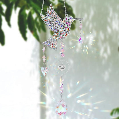 Gifts for Grandma, Hummingbird Gifts for Grandma, Nana, Grandmother, Mothers Day Birthday from Grandkids, Hanging Hummingbird Home Decor Sun Catchers Indoor Outside Decoration for Spring Garden