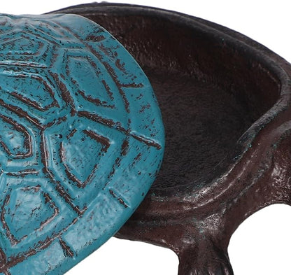 GLEAVI Cast Iron Turtle Key Hider Box Outdoor Garden Statue Hidden Extra Key Holder Sea Blue Vintage Tortoise Trinket Box for Patio Yard