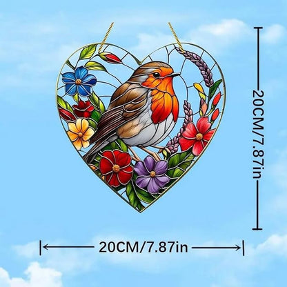 1pcs Valentine Heart Suncatcher Ornament Spring Window Suncatchers with Bird Flower Designs Acrylic Suncatchers Hanging Ornaments for Garden Decor，Housewarming Women Decor Gifts