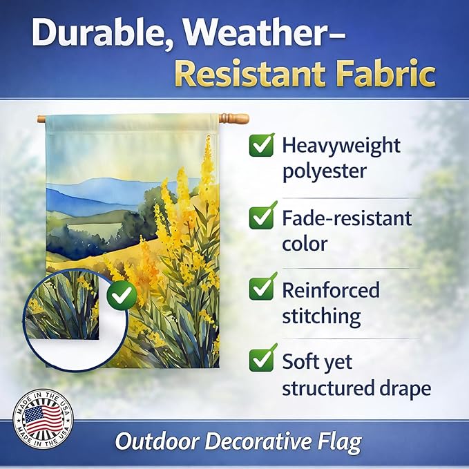 Caroline's Treasures Kentucky Goldenrod in Watercolor House Flag Large Porch Sleeve Pole Decorative Outside Yard Banner Artwork Wall Hanging, Polyester, House Size, Multicolor