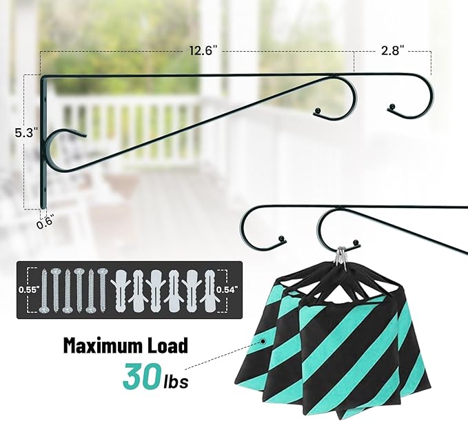 Plant Hangers Outdoor 2 Pack 15.5 Inch Metal Plant Hooks for Wall, Decorative Straight Hanging Plant Bracket for Bird Feeders, Planters, Lanterns, Wind Chimes, Blackish Green
