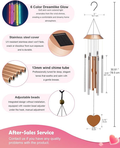 Nacome Solar Wind Chime Outdoor Indoor: Unique Gifts for Mom Grandma Women - Automatic LED Color Changing Light IP65 Waterproof Outside Decor for Garden Patio Balcony Porch(Copper)