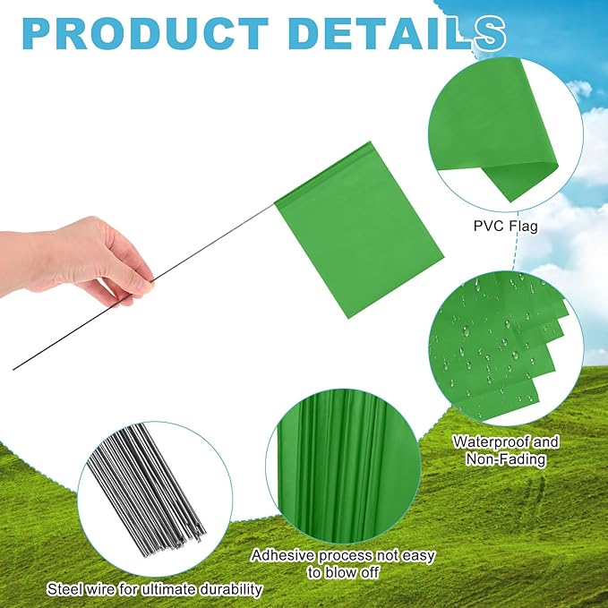 M METERXITY 10-Pack Blank Marking Flags, 15x5.1x4 Inch Waterproof Yard Flags Marking for Lawn/Garden/Irrigation/Landscape/Sprinkler/Survey/Dog Training/DIY [Green]