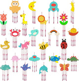 Tuanse 24 Pcs Wind Chime Kit for Kids DIY Wooden Animal Fruit Wind Chimes Crafts for Outside Spring Girls Boys Christmas Home Classroom Activity Garden Summer Decoration,Party Gift(Lovely)