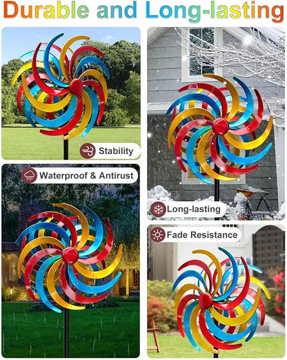 Wind Spinners Outdoor,Kinetic Wind Sculptures & Spinners, 63" Double-Side Metal Wind Spinner for Yard and Garden, Lawn Art Decorations Colorful