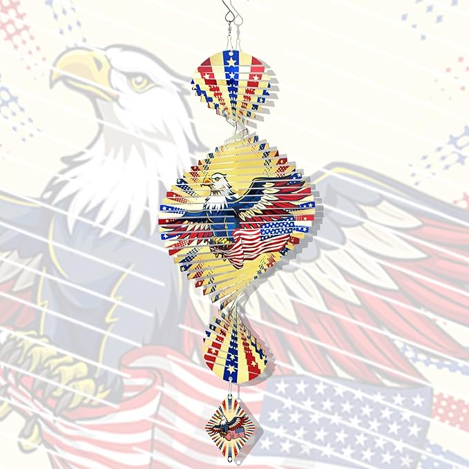 American Eagle Patriotic Helix Metal Wind Spinners for Yard and Garden,12 Inch 3D Stainless Steel Hanging Kinetic Yard Art Wind Sculpture Independence Day Decor Outdoor Indoor
