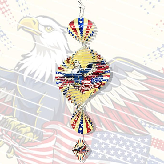 American Eagle Patriotic Helix Metal Wind Spinners for Yard and Garden,12 Inch 3D Stainless Steel Hanging Kinetic Yard Art Wind Sculpture Independence Day Decor Outdoor Indoor