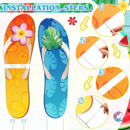 2 Pcs Summer Yard Signs Outdoor Lawn Decoration Summer Slippers Waterproof Courtyard Yard Decorations with Stake Garden Lawn Party Courtyard Decoration