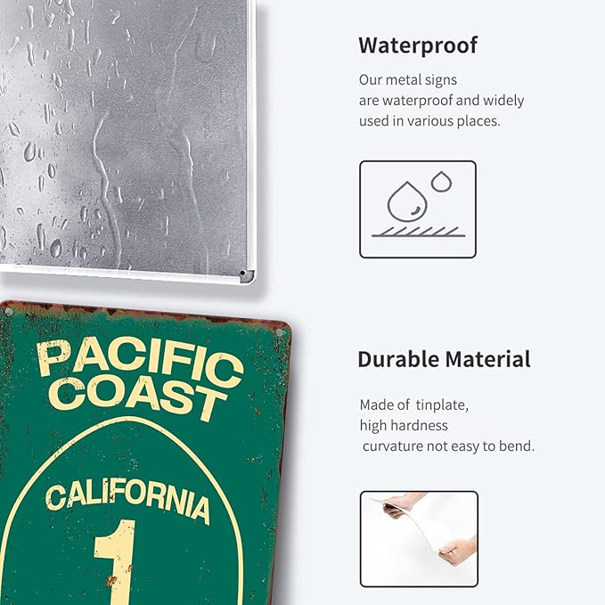 Vintage Metal Tin Sign Pacific Coast Highway Signs California Decor Abbey Street Road Sign Surf Tin Signs Summer Travel Gift 12 X 8 In