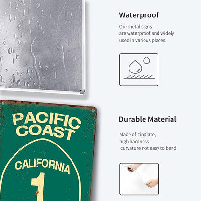 Vintage Metal Tin Sign Pacific Coast Highway Signs California Decor Abbey Street Road Sign Surf Tin Signs Summer Travel Gift 12 X 8 In