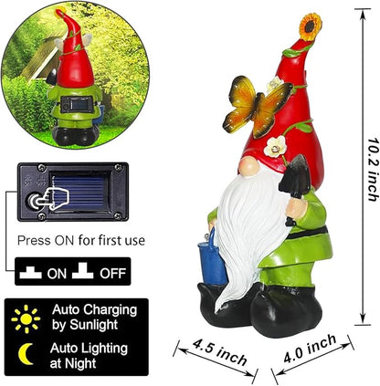 Spring Gnomes Garden Statues Decor, Solar Waterproof Large Gnome with LED Lights Funny Garden Sculptures Outdoor Patio Yard Decorations Lawn Ornaments Gifts for Women Mom