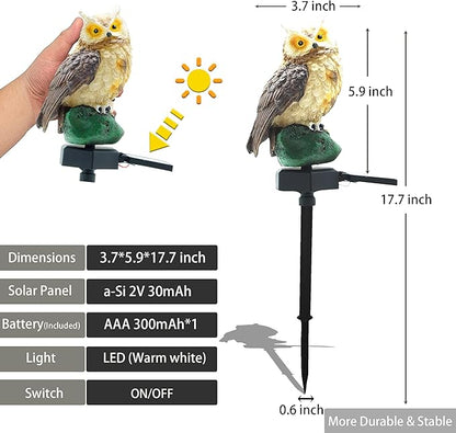 SmilingTown 2 Packs Owl Solar Garden Lights Outdoor Decorative Stake Light Waterproof Owl Decory to Scare Birds Away Yard Patio Lawn Ornaments Halloween Decorations