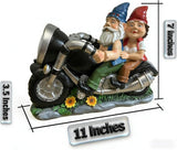 Cute Biker Gnome Couples Statue with Solar Lights - Biker Garden Gnomes Outdoor Funny Figurine - Solar Powered Motorcycle Statues Garden Ornament Art - Travel Gnome Figurine for Patio Yard Decor