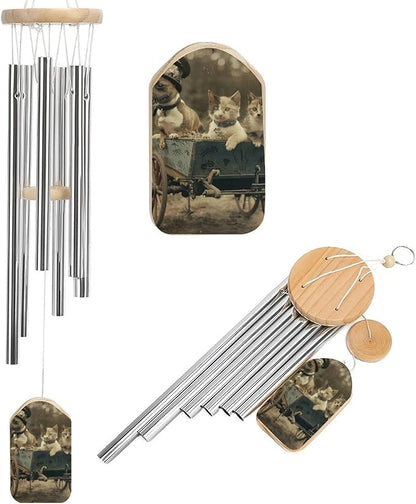 Wind Chimes for Outside,Retro Animal Style Printed Cute Aluminium Windchimes Outdoors,Soothing Melodic Memorial Wind Chime for House Porch Patio Garden Balcony Decor