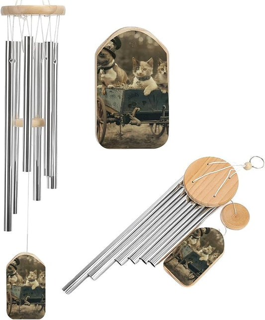 Wind Chimes for Outside,Retro Animal Style Printed Cute Aluminium Windchimes Outdoors,Soothing Melodic Memorial Wind Chime for House Porch Patio Garden Balcony Decor