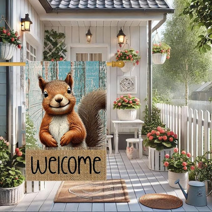 Spring Summer Garden Flag Welcome Garden Flags 28x40 inch Double Sided Small Burlap Squirrel Decor Yard Lawn Outdoor Home Decoratio