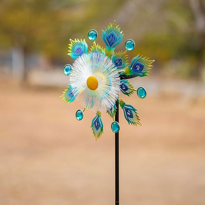 46" Peacock Feather Solar Wind Spinners Led Garden Wind Spinner, Sapphire Kinetic Windmill Wind Spinner Outdoor Decor, Wind Sculpture for Patio, Lawn & Garden